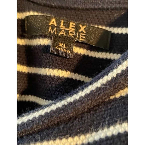 Alex Marie Size XL Sweater Dress 3/4 Sleeves Black White Stripe with‎ Pockets - Picture 4 of 5